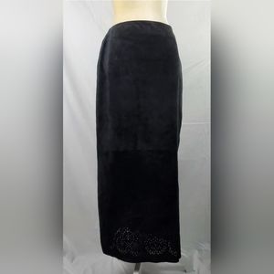 Jones New York Country Minimalist Black Laser Cut Suede Leather Long Skirt sz 8